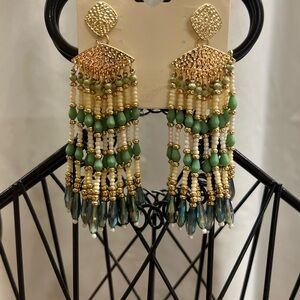 Cato Elegant Beaded Green and Gold Earrings